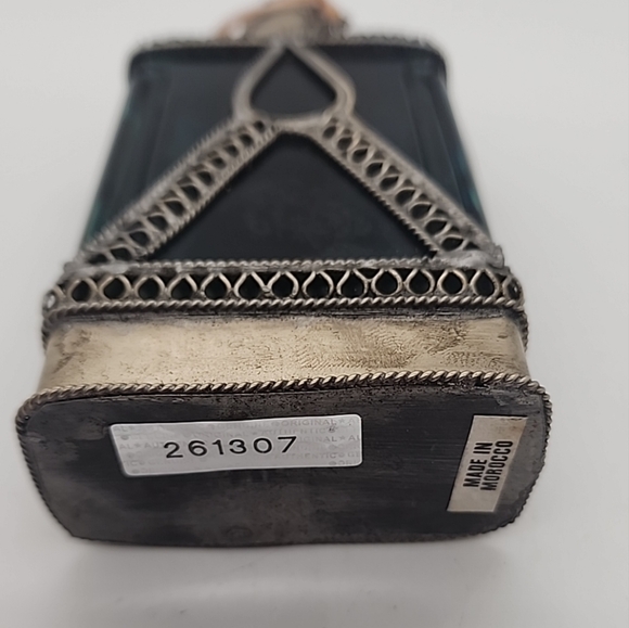 Vintage pair of Moroccan Perfume Bottles Cobalt Blue & green Glass Silver Plated - Picture 8 of 16